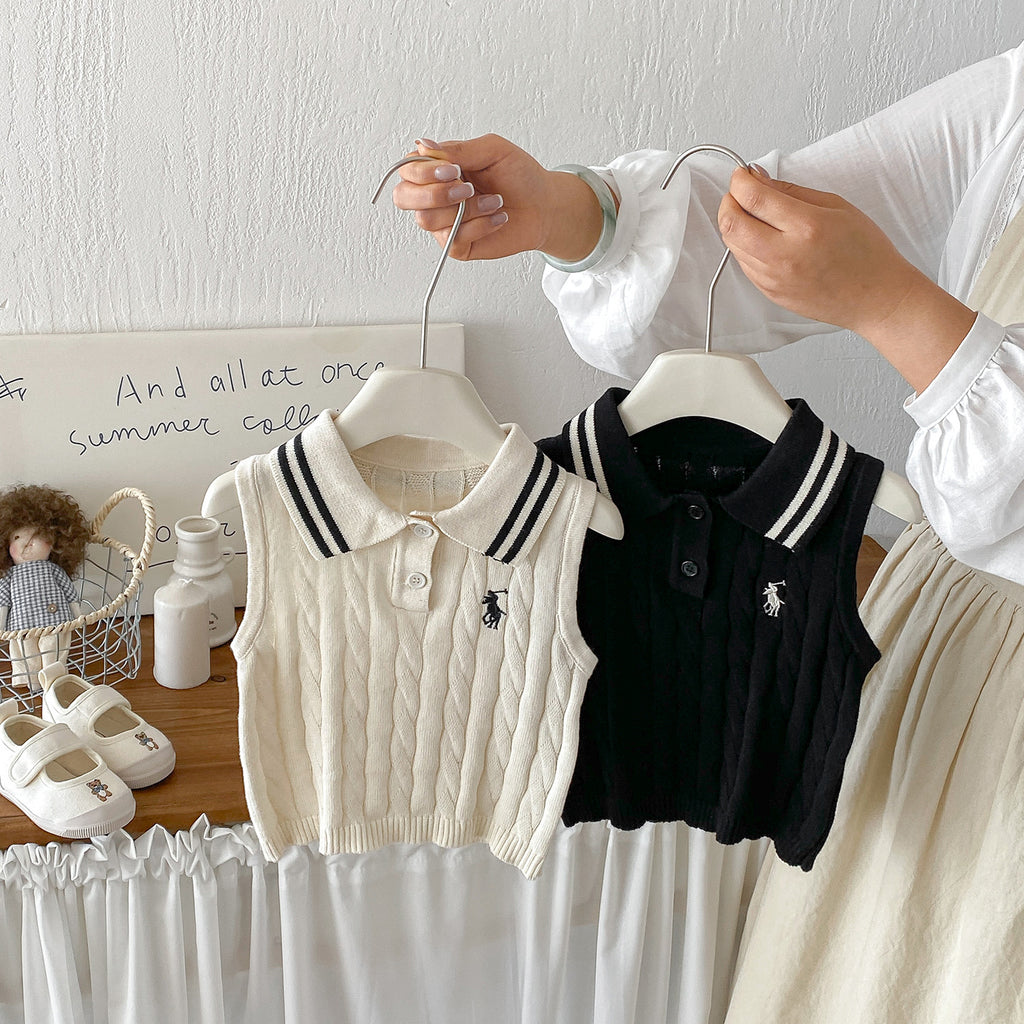 Summer New  Stylish Polo Neck Vest for Babies, Casual Versatile Lightweight Breathable Knitwear