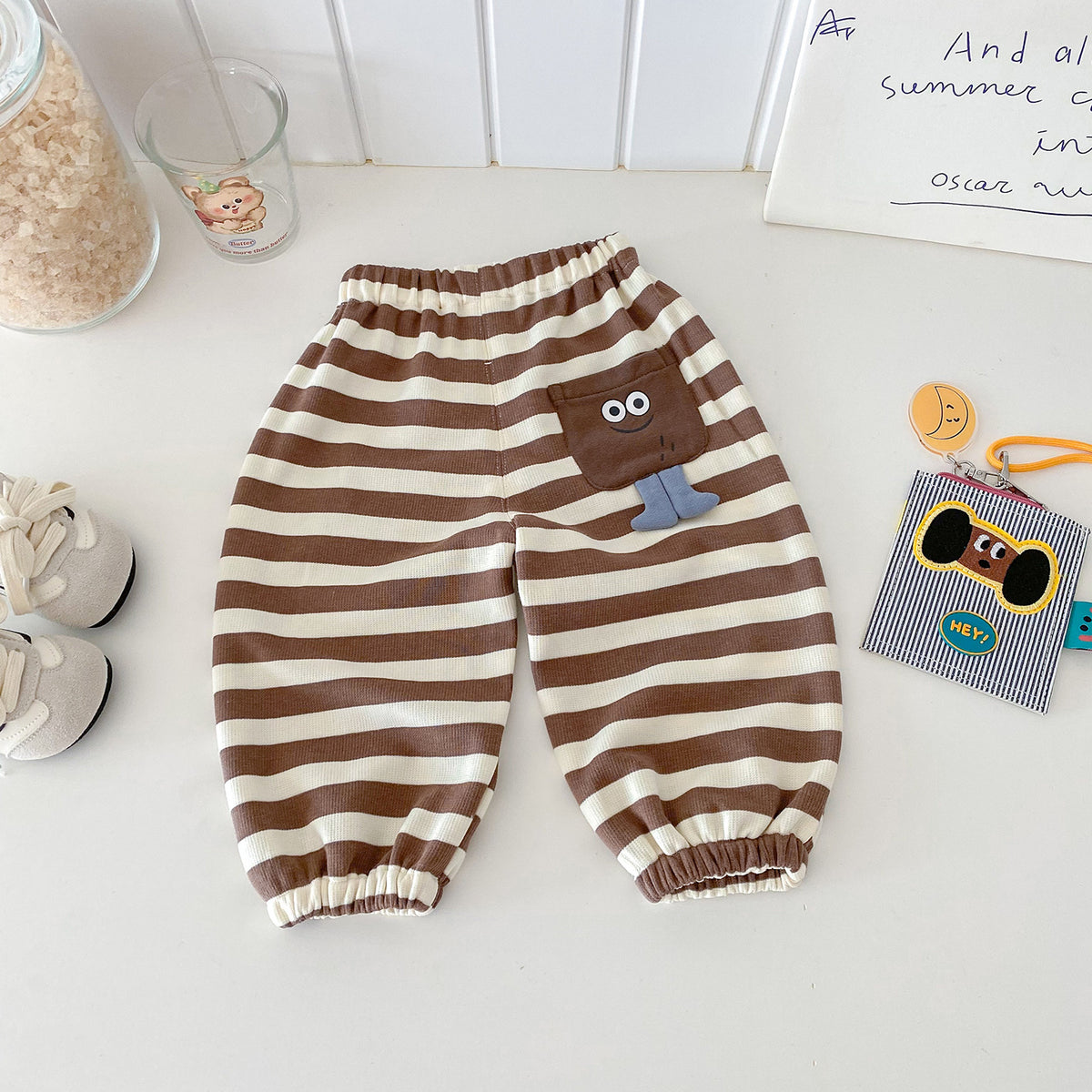 Autumn New Knitted Striped Pants for Babies and Toddlers, Fashionable Versatile Pants with 3D Pockets
