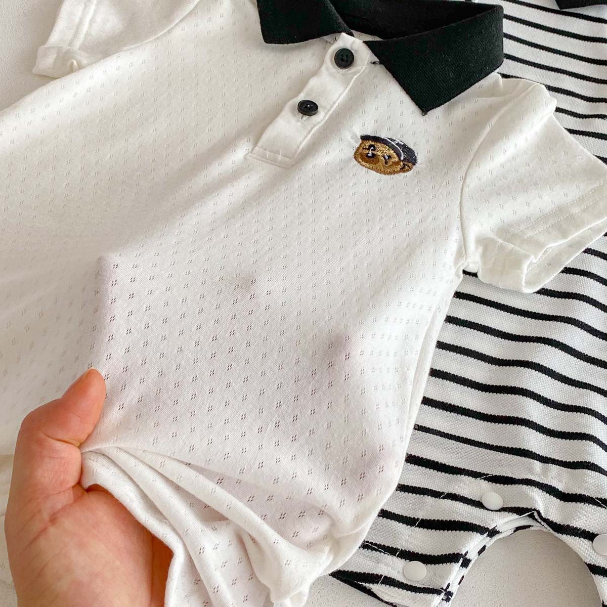 Summer Baby Clothes Romper for Boys Lightweight Polo Bodysuit, Striped Crawling Suit for 100-Day Babies