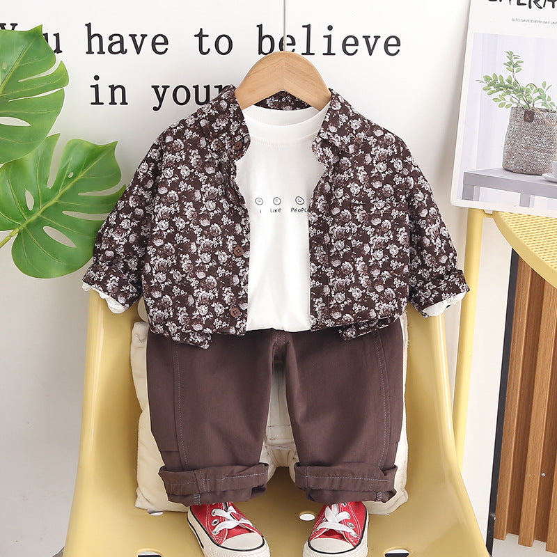 Floral shirt long sleeved three piece set for babies