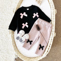 Bow tie round neck hoodie two-piece set for babies