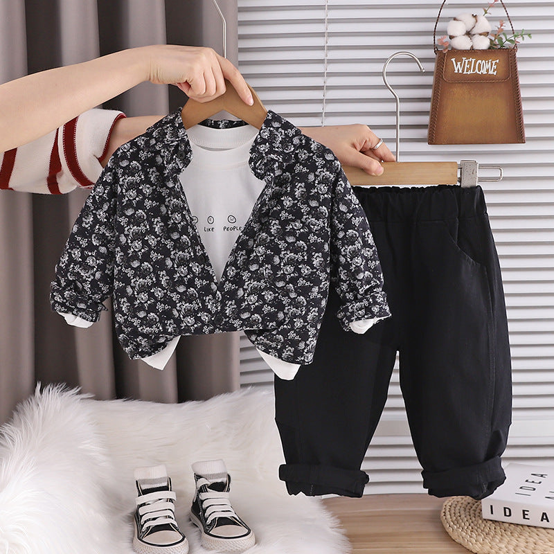 Floral shirt long sleeved three piece set for babies