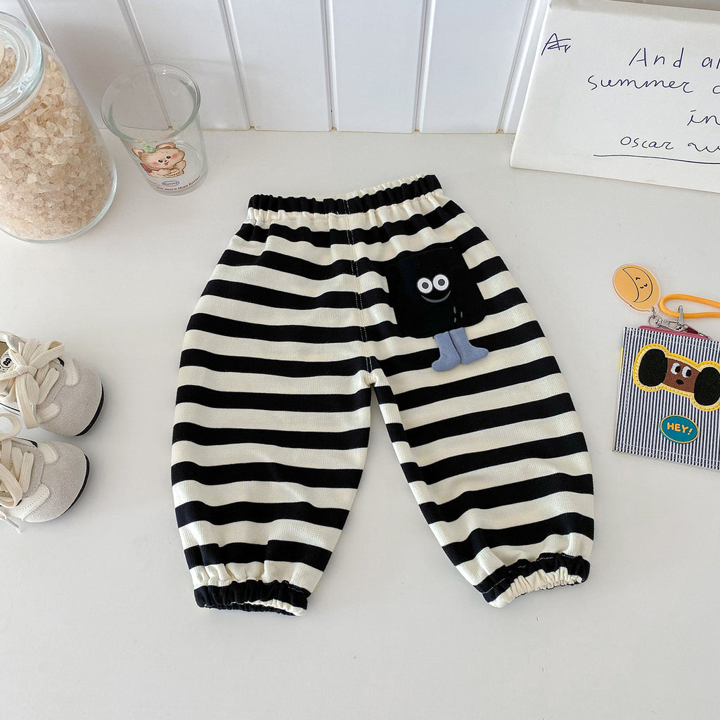 Autumn New Knitted Striped Pants for Babies and Toddlers, Fashionable Versatile Pants with 3D Pockets