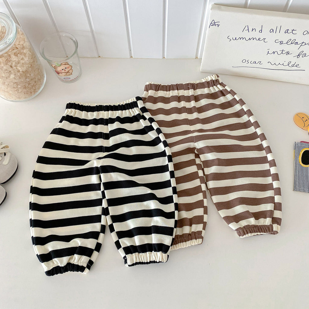 Autumn New Knitted Striped Pants for Babies and Toddlers, Fashionable Versatile Pants with 3D Pockets
