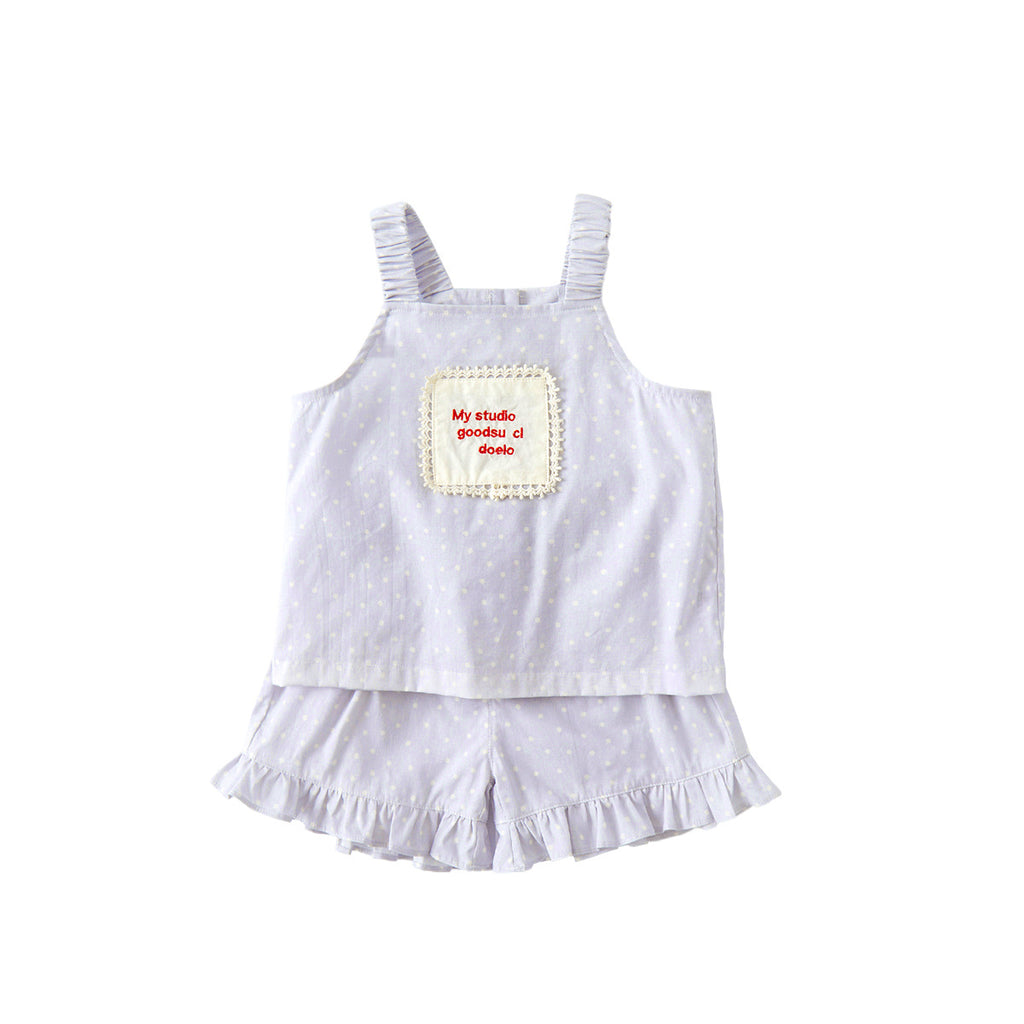 Polka Dot Embroidered Strap  Casual Shorts Set for Babies and Toddlers