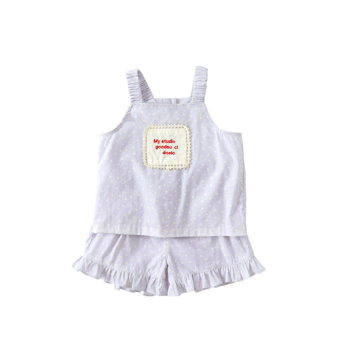 Polka Dot Embroidered Strap  Casual Shorts Set for Babies and Toddlers