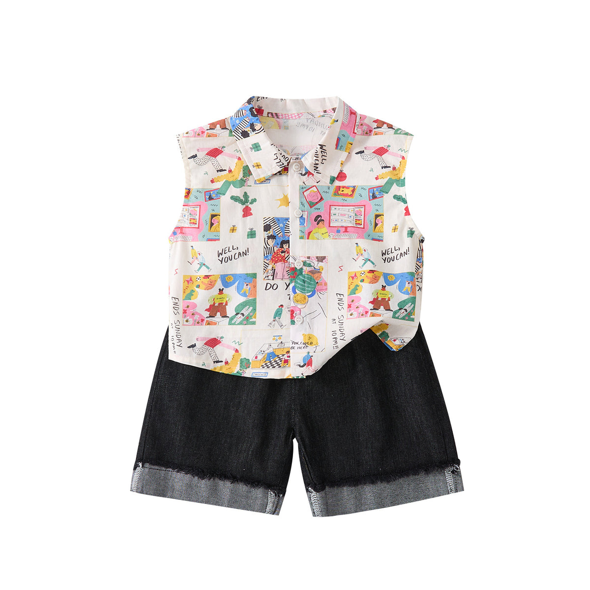 Floral sleeveless shirt set for babies, trendy summer outfit with top and shorts two-piece set