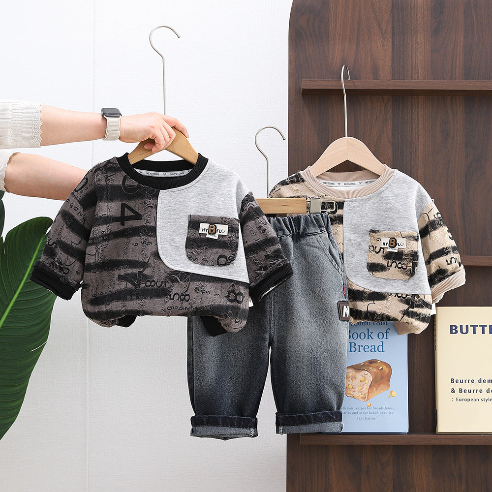 Children's casual long sleeved two-piece set for spring and autumn babies