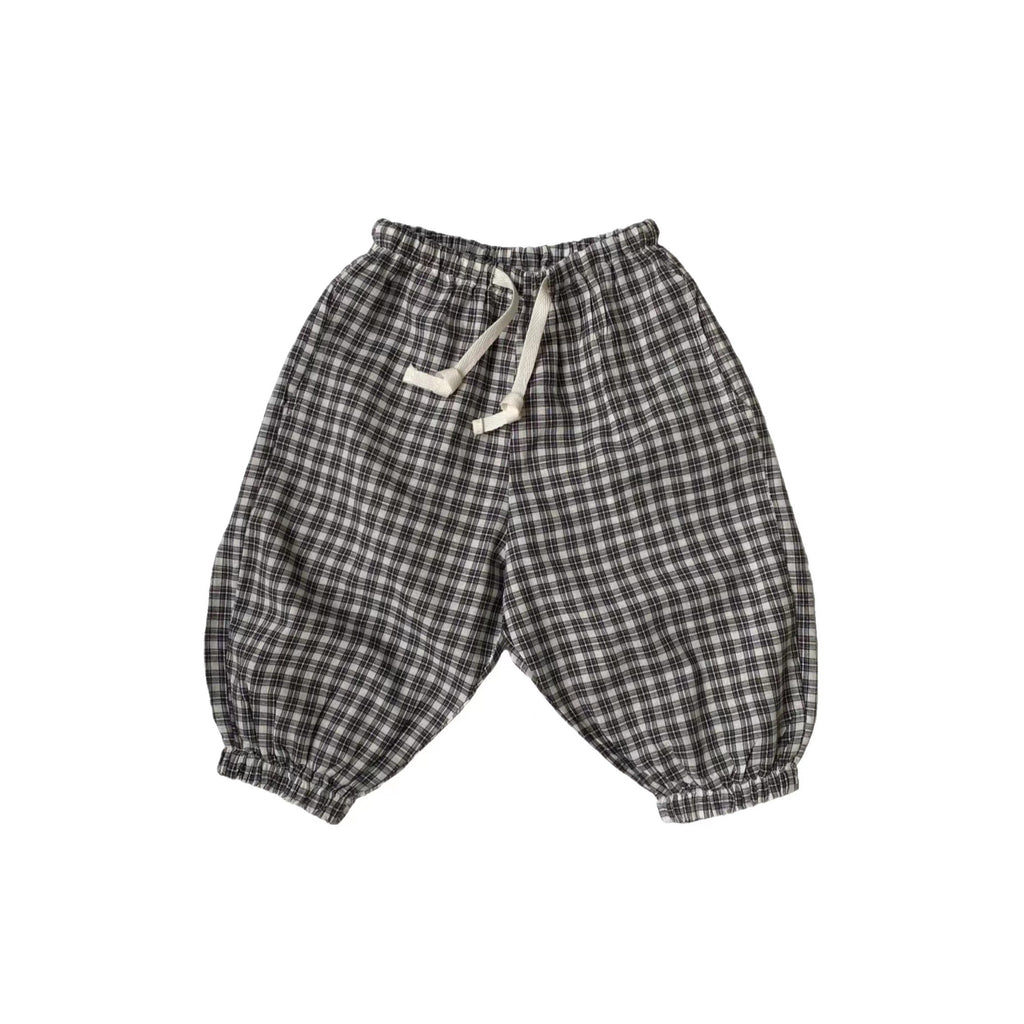 Plaid lace up drawstring pants