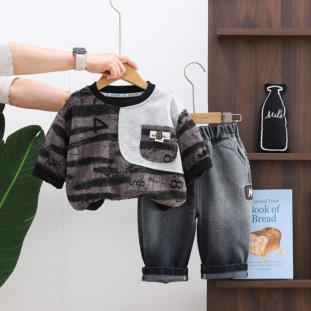 Children's casual long sleeved two-piece set for spring and autumn babies