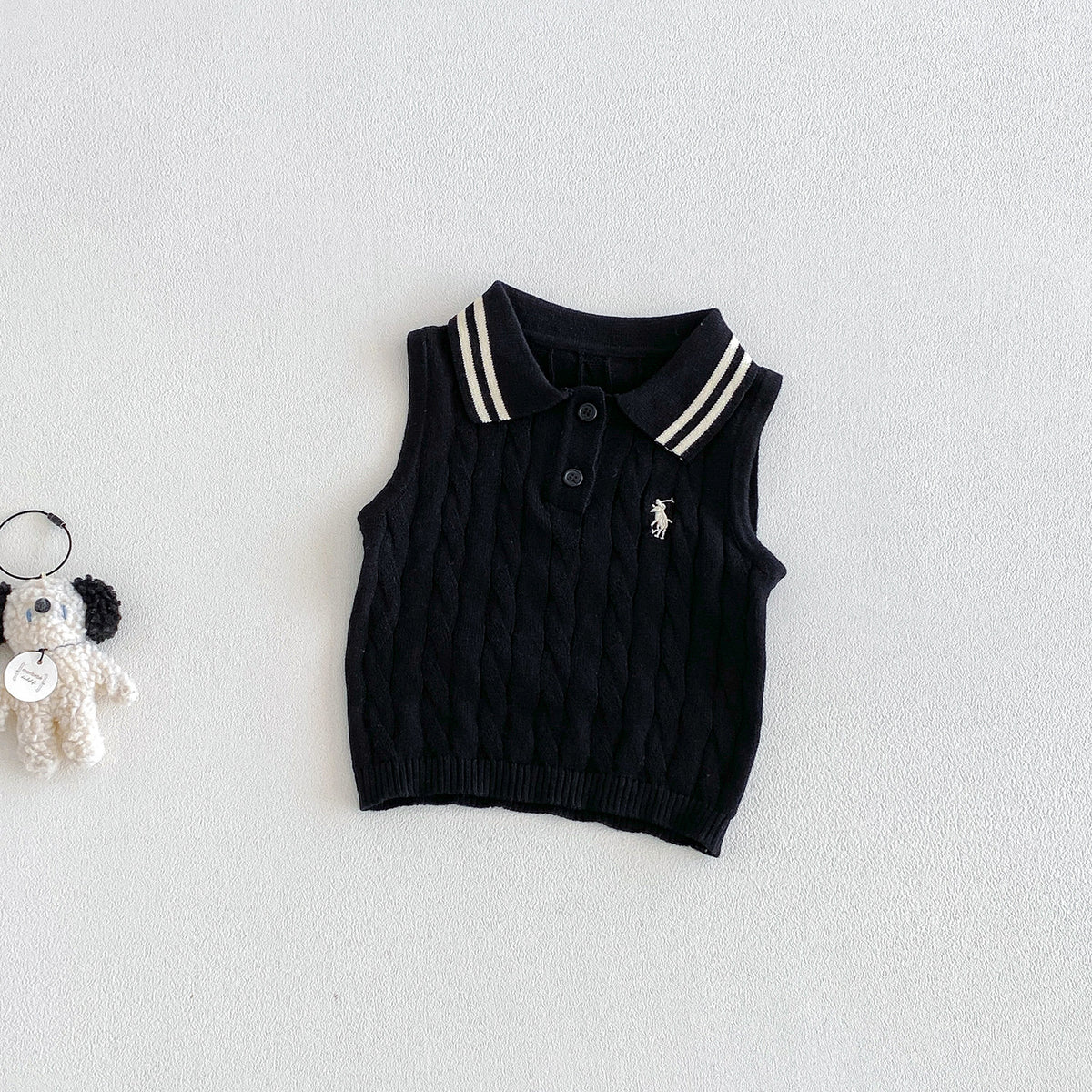 Summer New  Stylish Polo Neck Vest for Babies, Casual Versatile Lightweight Breathable Knitwear