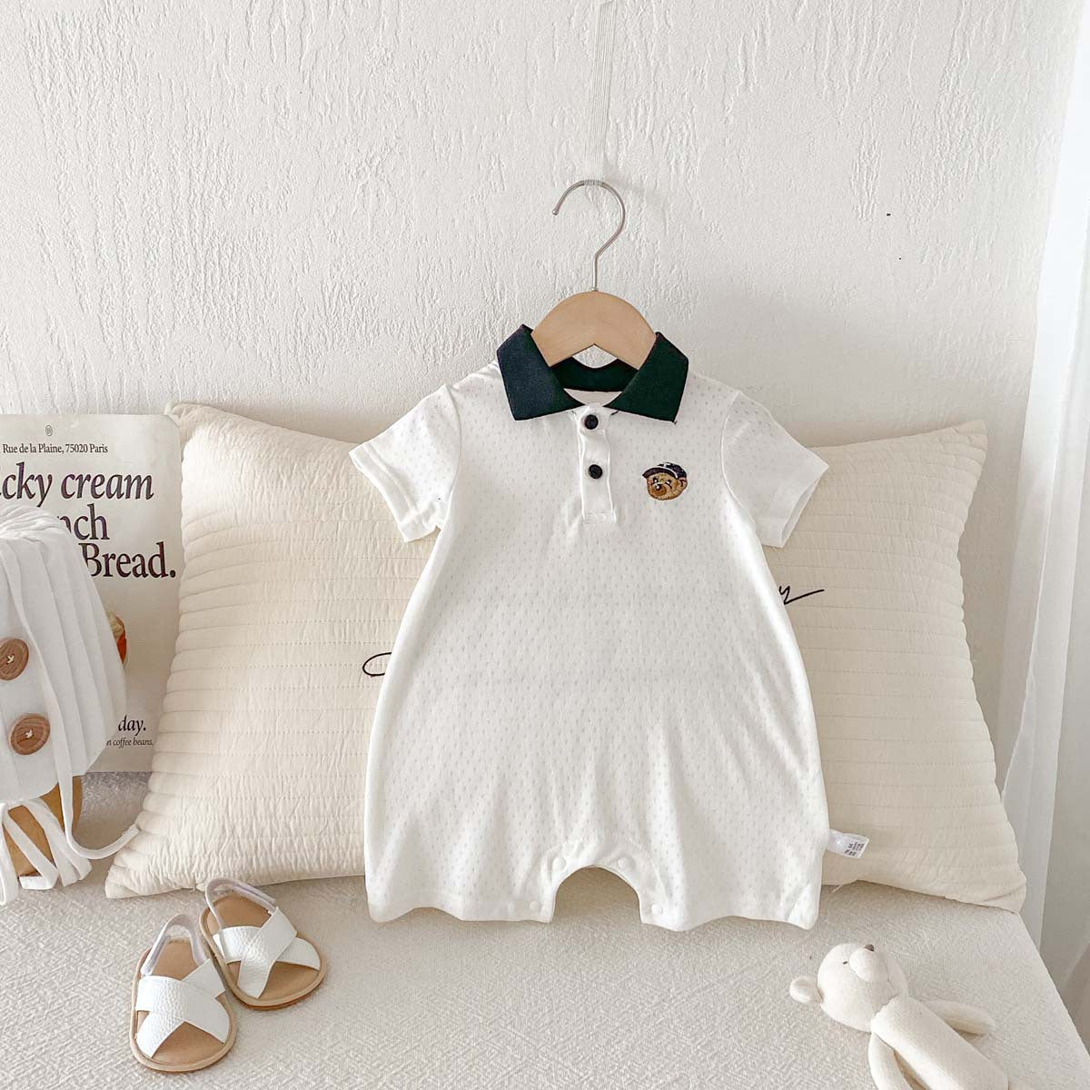Summer Baby Clothes Romper for Boys Lightweight Polo Bodysuit, Striped Crawling Suit for 100-Day Babies