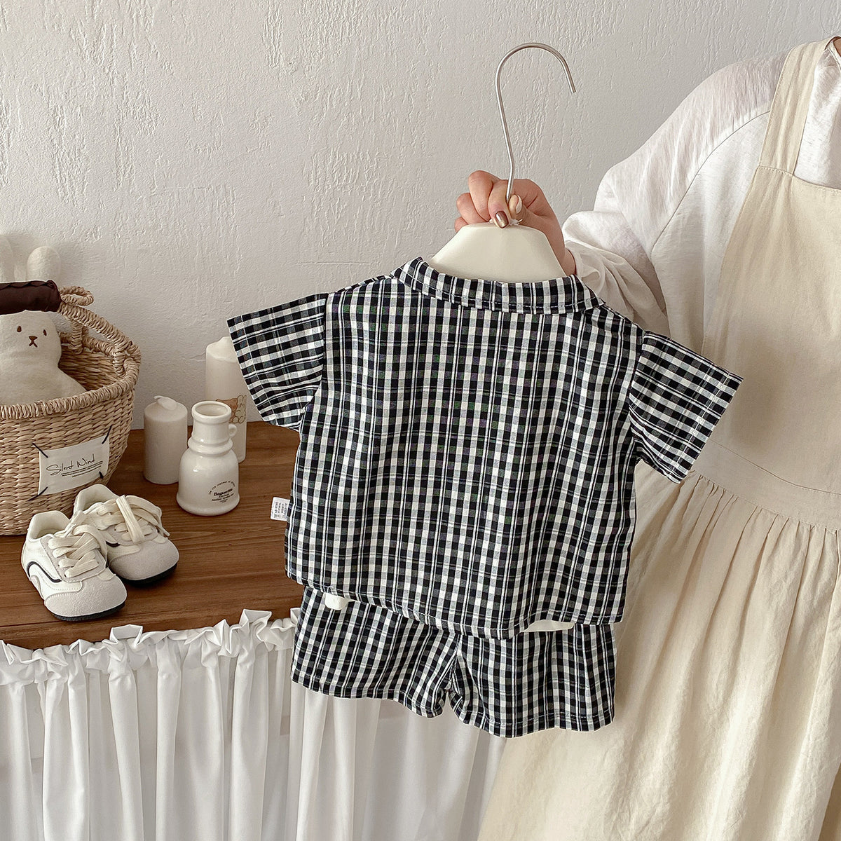 Plaid Shirt Set for Babies and Toddlers, Summer New Arrival, Printed Vest and Shorts Two-Piece Set