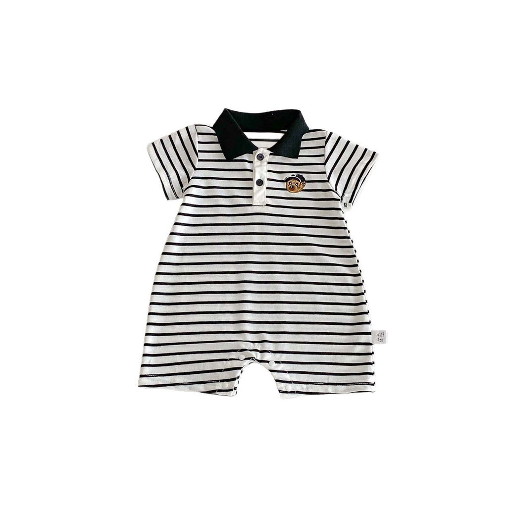 Summer Baby Clothes Romper for Boys Lightweight Polo Bodysuit, Striped Crawling Suit for 100-Day Babies