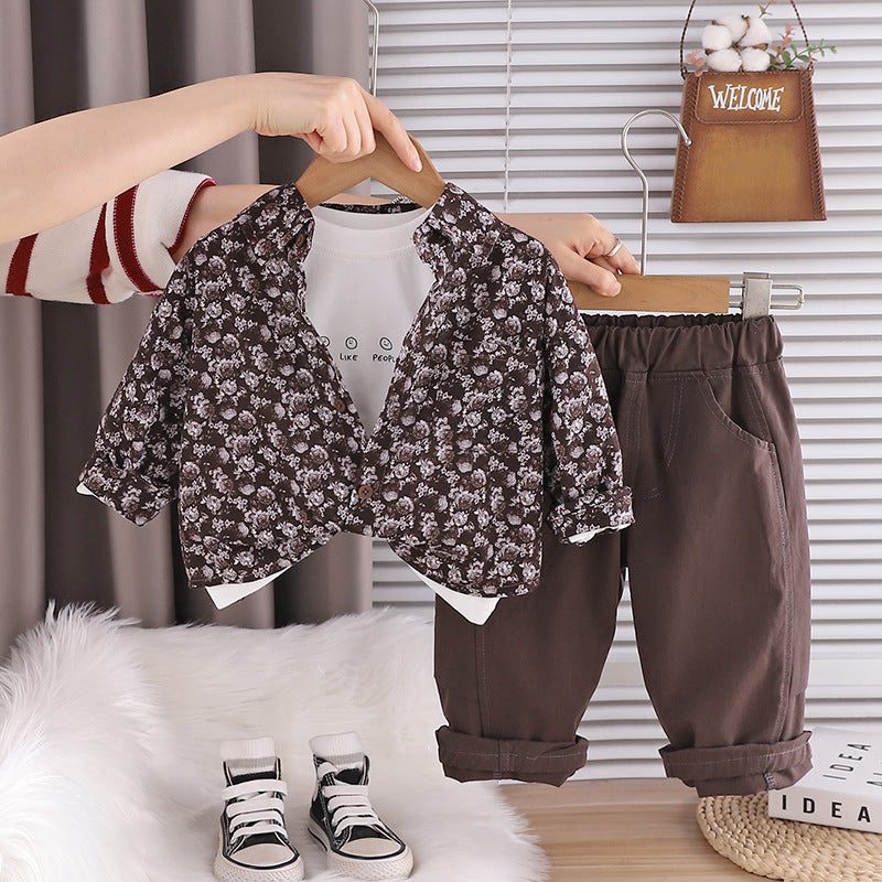 Floral shirt long sleeved three piece set for babies