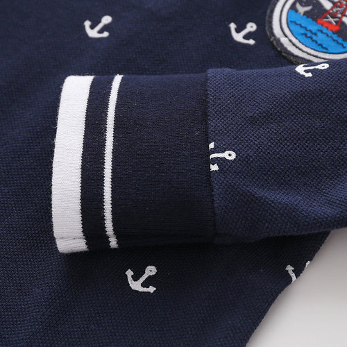 Blue and White Collar Cool Trendy Cute Daily School Boy Long Sleeve Shirt