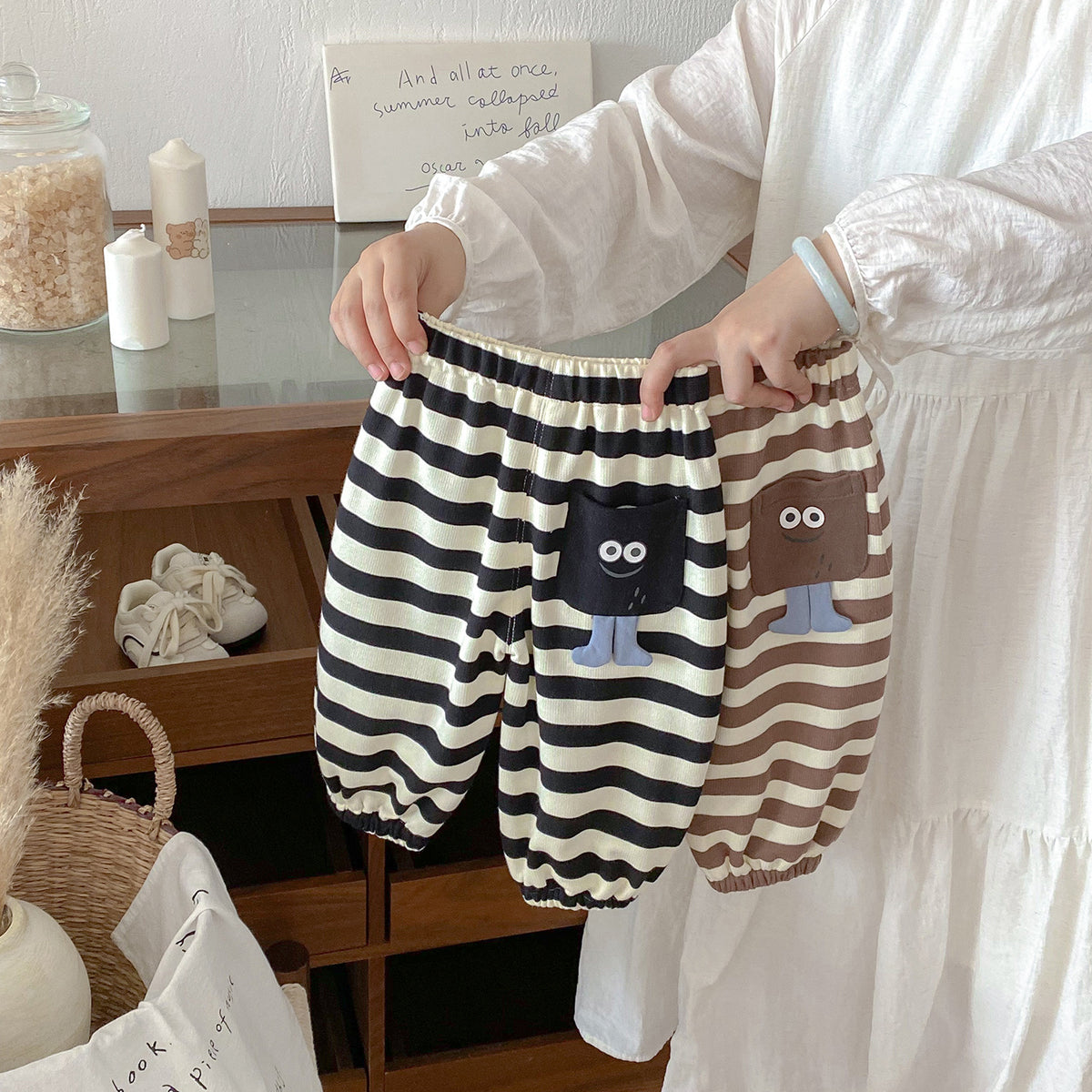 Autumn New Knitted Striped Pants for Babies and Toddlers, Fashionable Versatile Pants with 3D Pockets