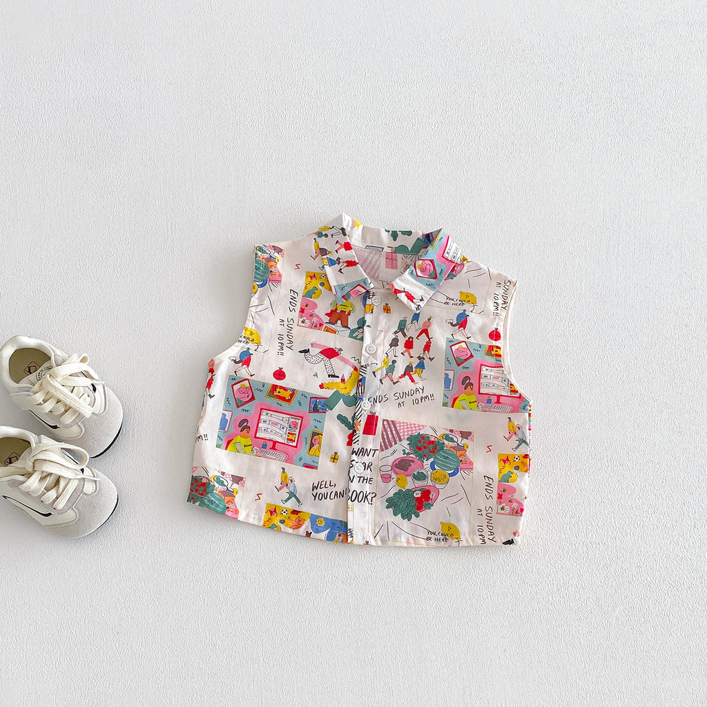 Floral sleeveless shirt set for babies, trendy summer outfit with top and shorts two-piece set