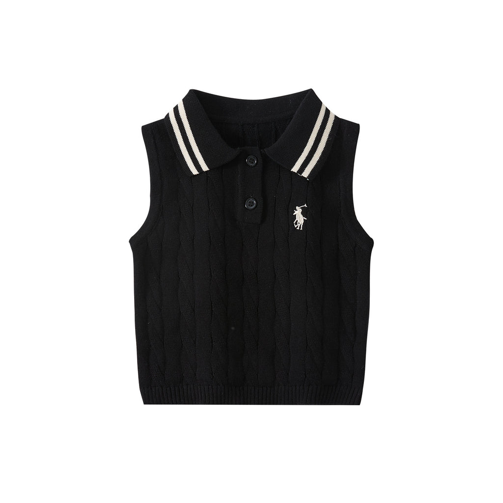 Summer New  Stylish Polo Neck Vest for Babies, Casual Versatile Lightweight Breathable Knitwear