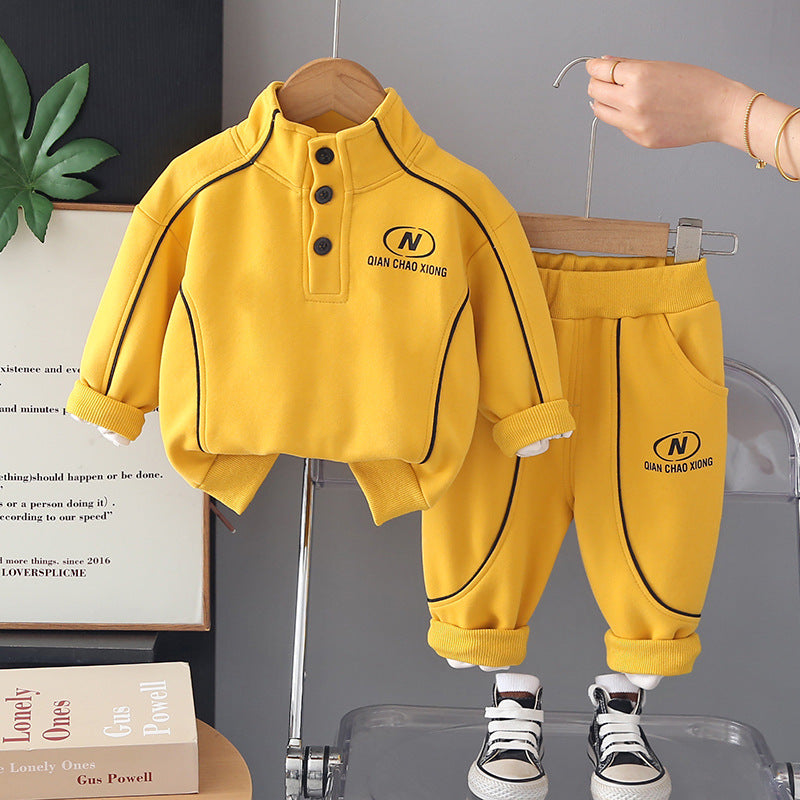 Stand collar long sleeved two-piece set for babies