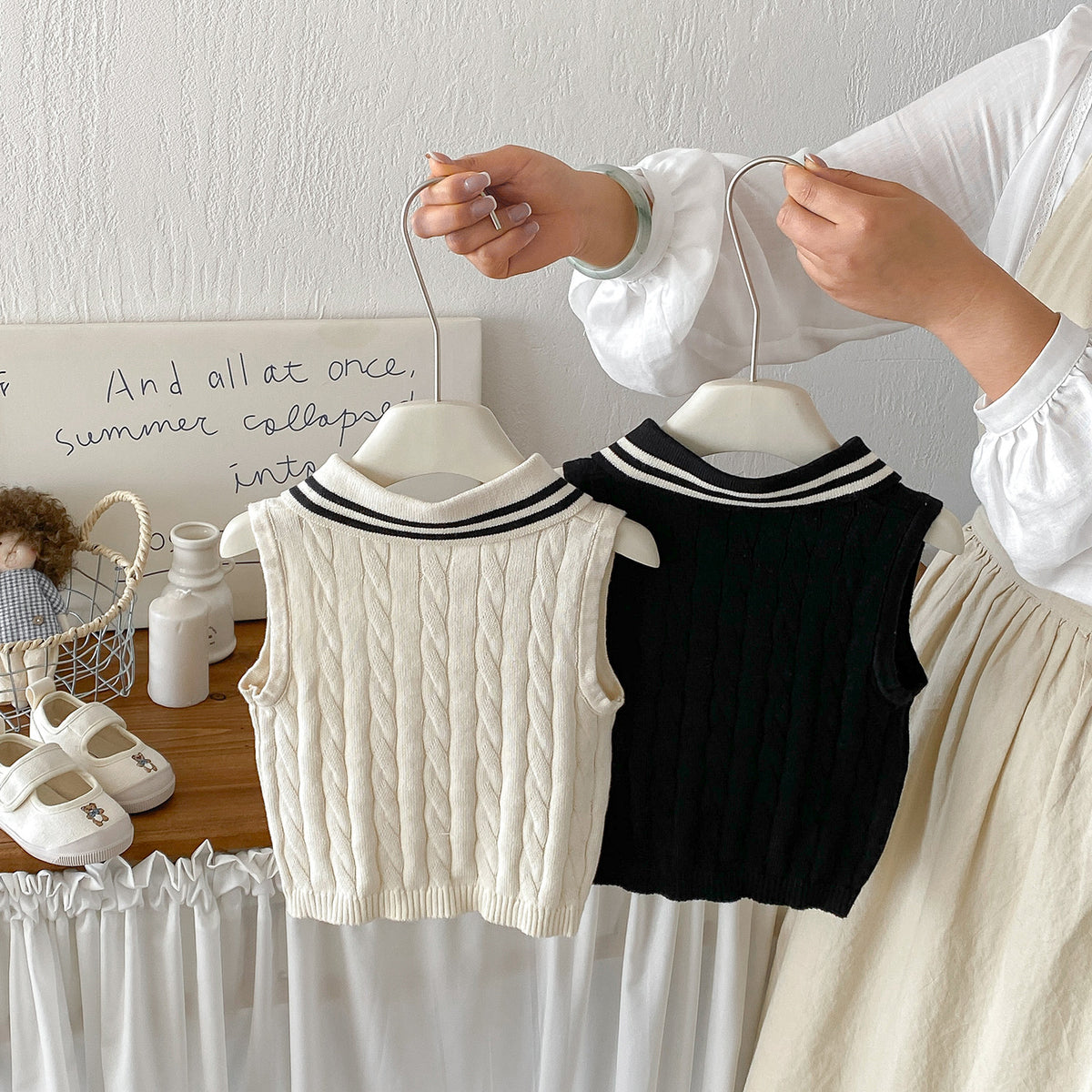 Summer New  Stylish Polo Neck Vest for Babies, Casual Versatile Lightweight Breathable Knitwear