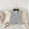 Summer Baby Clothes Romper for Boys Lightweight Polo Bodysuit, Striped Crawling Suit for 100-Day Babies