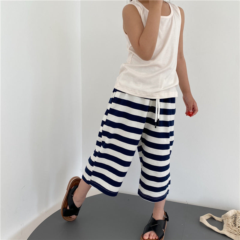 Men's and women's striped lace up cropped pants