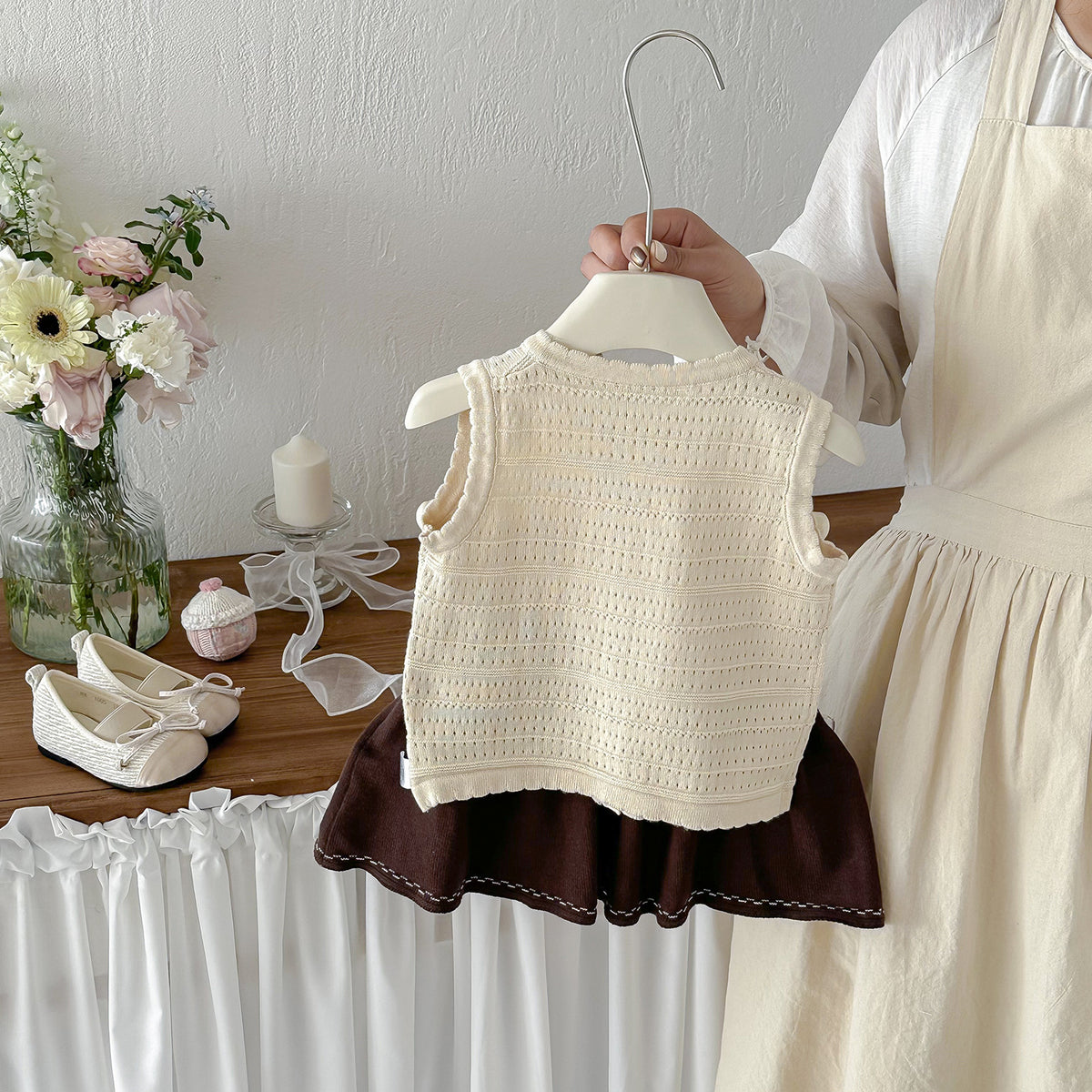 Simple Sleeveless Knitwear Set for Babies, Summer Casual and Versatile Vest and Shorts Two-Piece Set