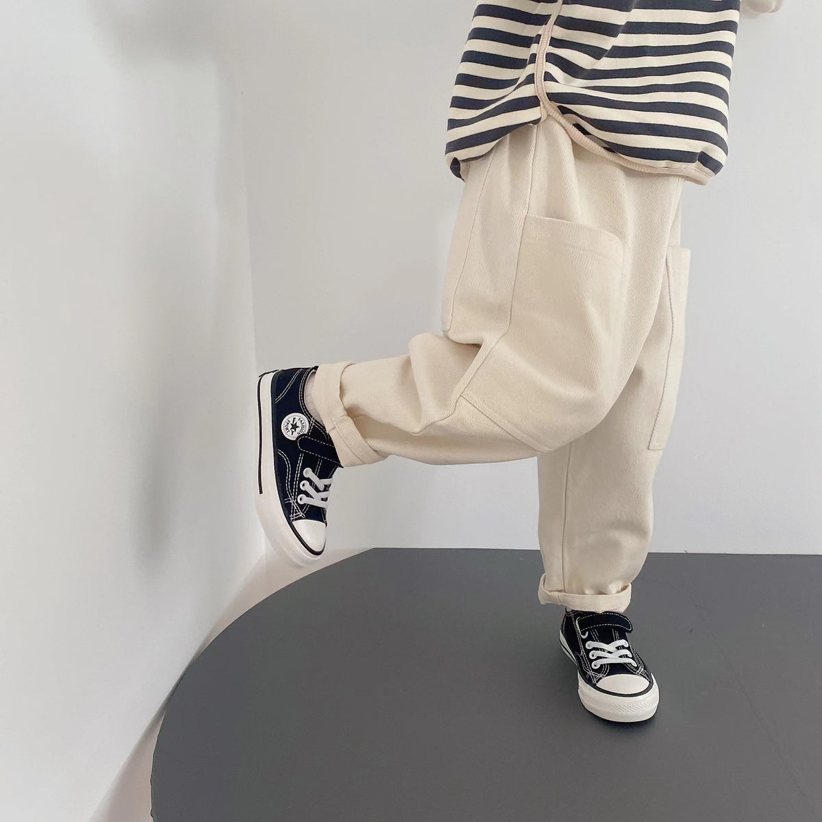 Washed single button workwear pants