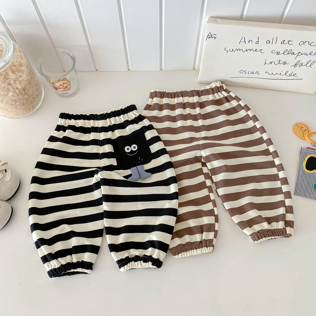 Autumn New Knitted Striped Pants for Babies and Toddlers, Fashionable Versatile Pants with 3D Pockets