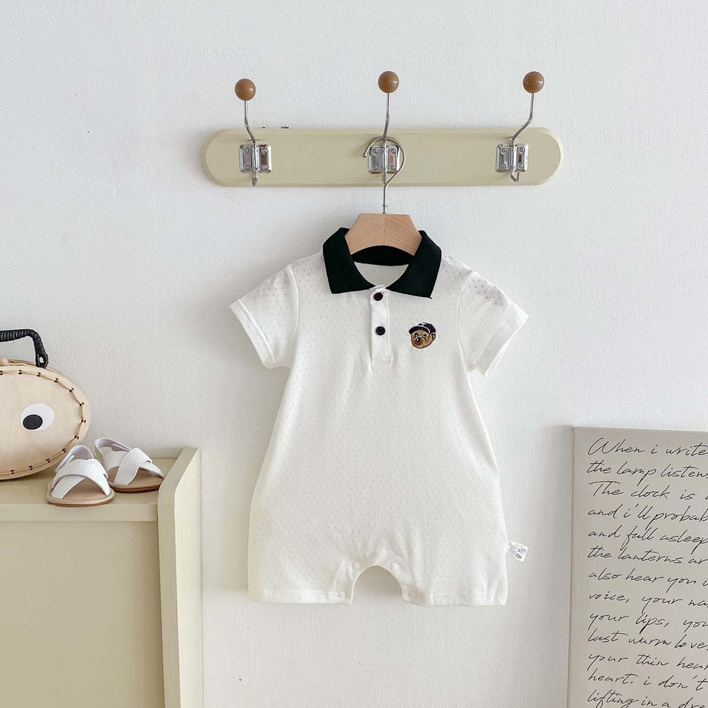 Summer Baby Clothes Romper for Boys Lightweight Polo Bodysuit, Striped Crawling Suit for 100-Day Babies