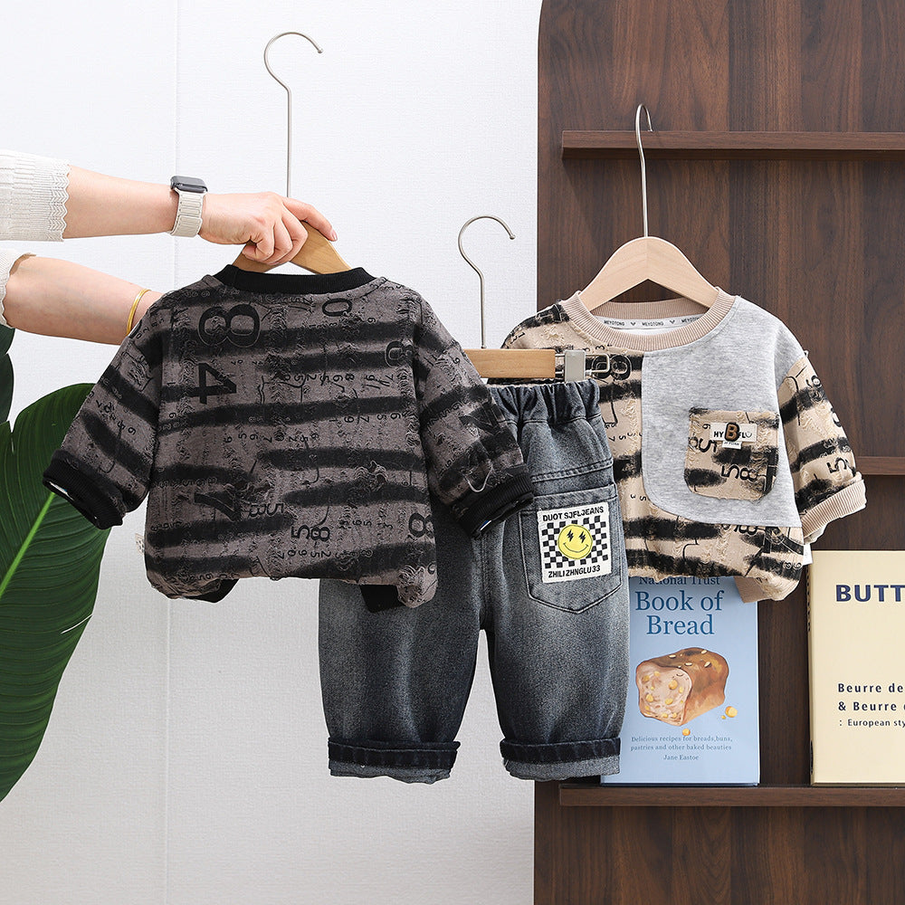 Children's casual long sleeved two-piece set for spring and autumn babies