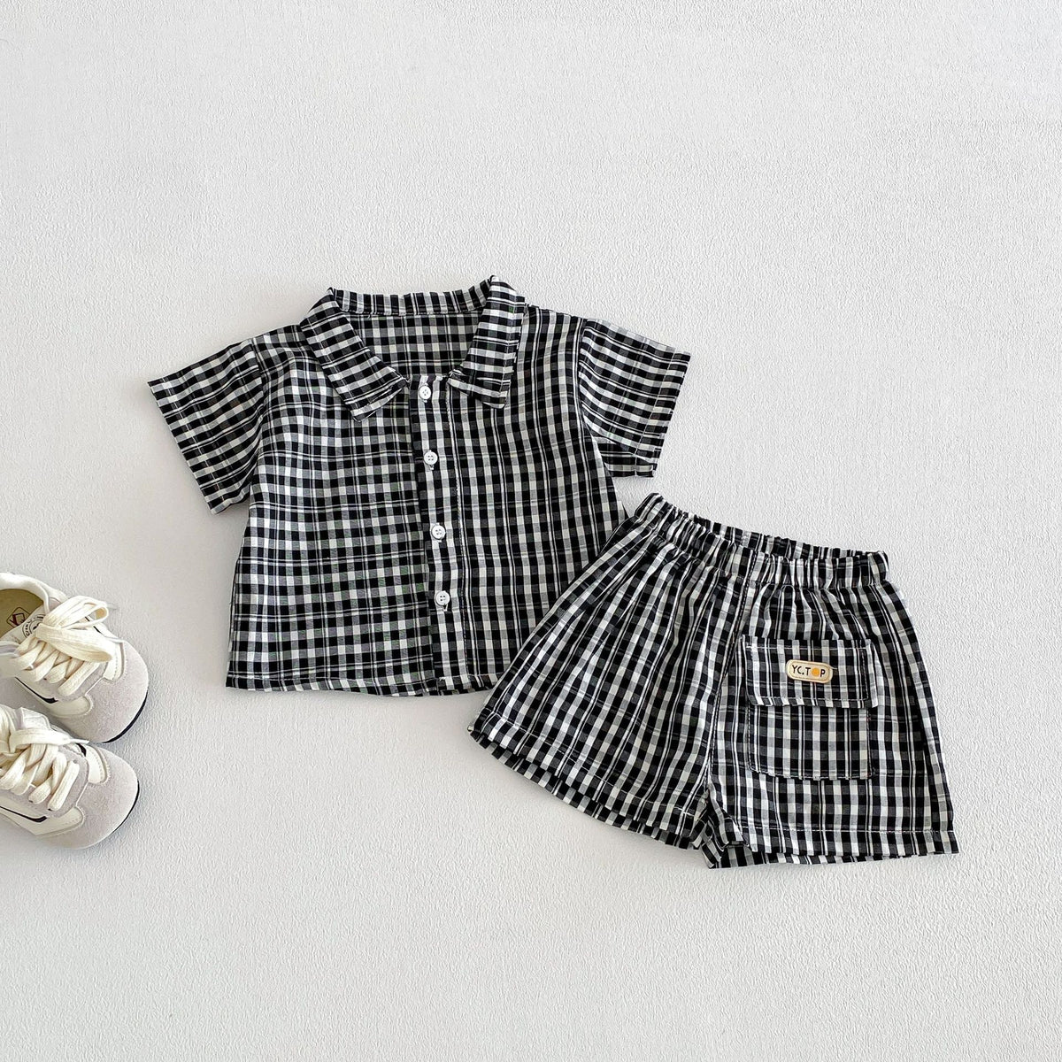 Plaid Shirt Set for Babies and Toddlers, Summer New Arrival, Printed Vest and Shorts Two-Piece Set