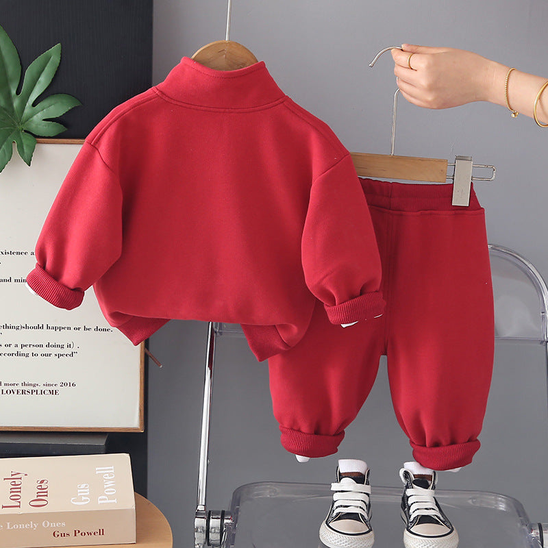 Stand collar long sleeved two-piece set for babies