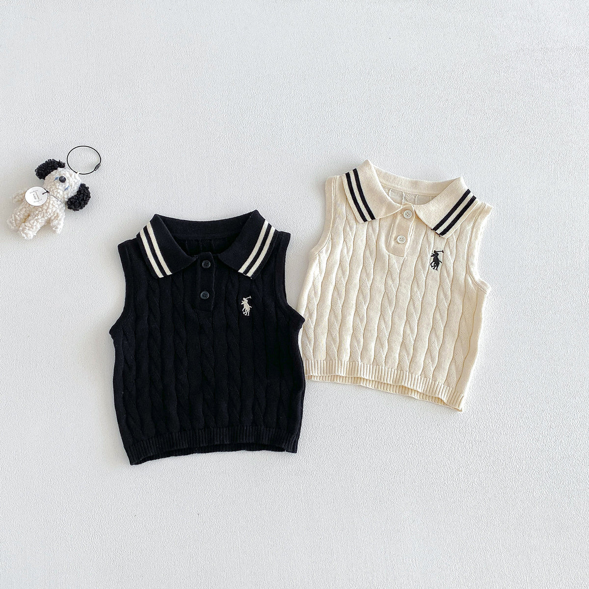 Summer New  Stylish Polo Neck Vest for Babies, Casual Versatile Lightweight Breathable Knitwear