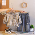 Letter hoodie long sleeved two-piece set for babies and children