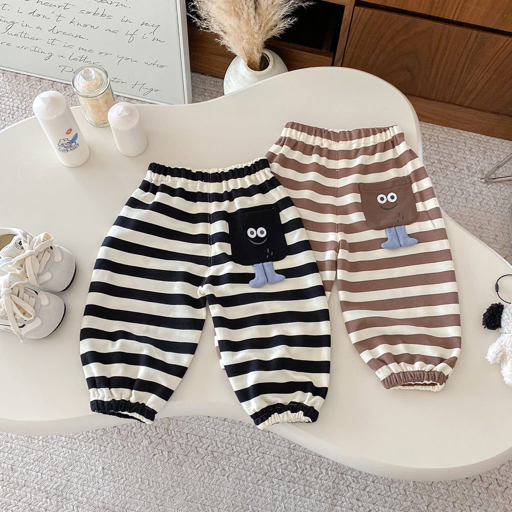 Autumn New Knitted Striped Pants for Babies and Toddlers, Fashionable Versatile Pants with 3D Pockets