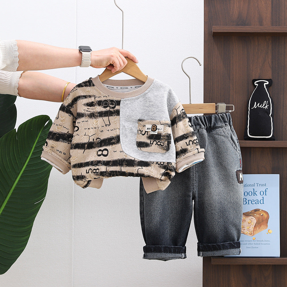 Children's casual long sleeved two-piece set for spring and autumn babies
