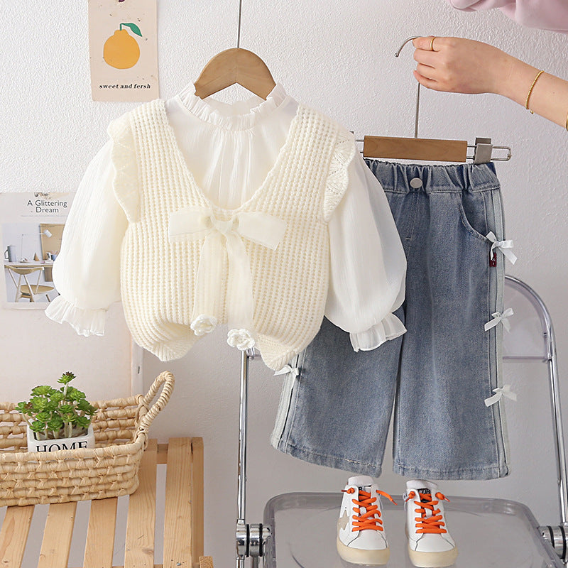 Sweater vest three piece set for baby and children's spring and autumn clothing
