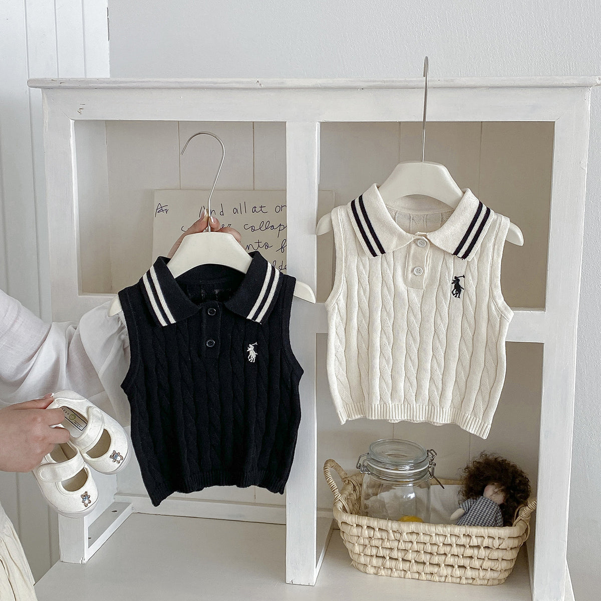 Summer New  Stylish Polo Neck Vest for Babies, Casual Versatile Lightweight Breathable Knitwear