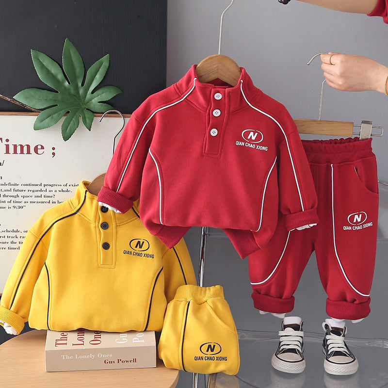 Stand collar long sleeved two-piece set for babies