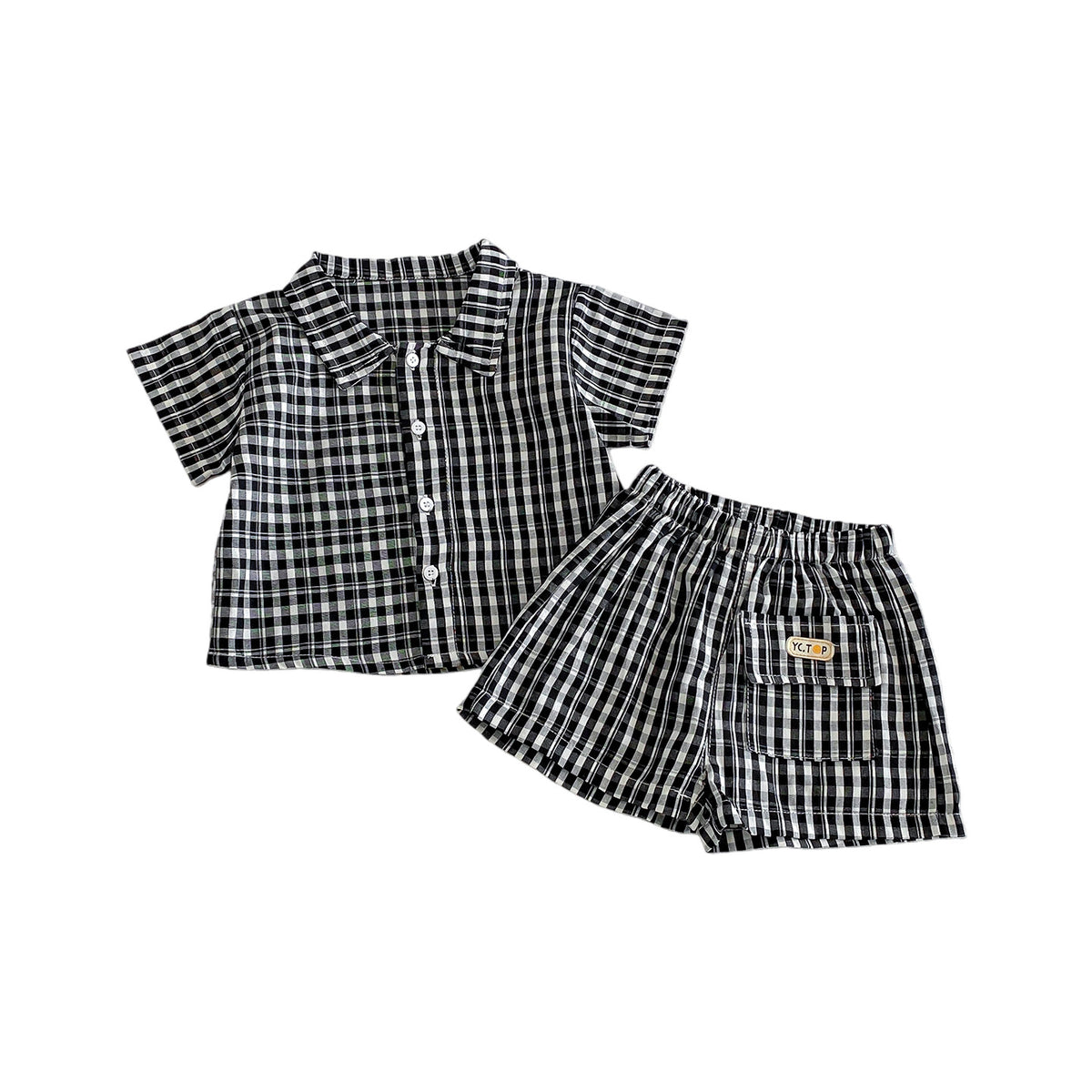 Plaid Shirt Set for Babies and Toddlers, Summer New Arrival, Printed Vest and Shorts Two-Piece Set