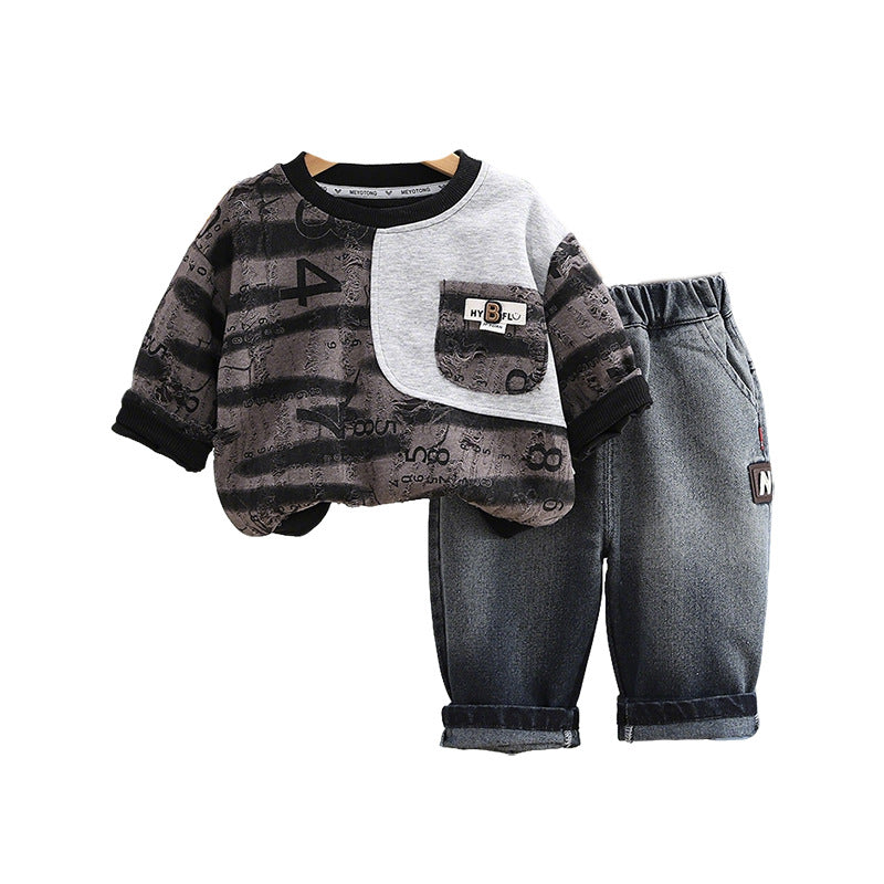 Children's casual long sleeved two-piece set for spring and autumn babies