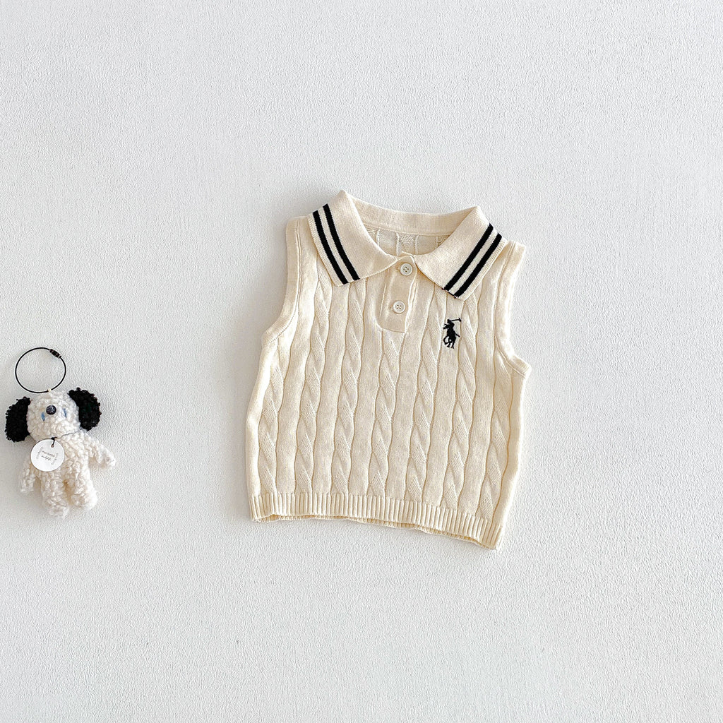 Summer New  Stylish Polo Neck Vest for Babies, Casual Versatile Lightweight Breathable Knitwear