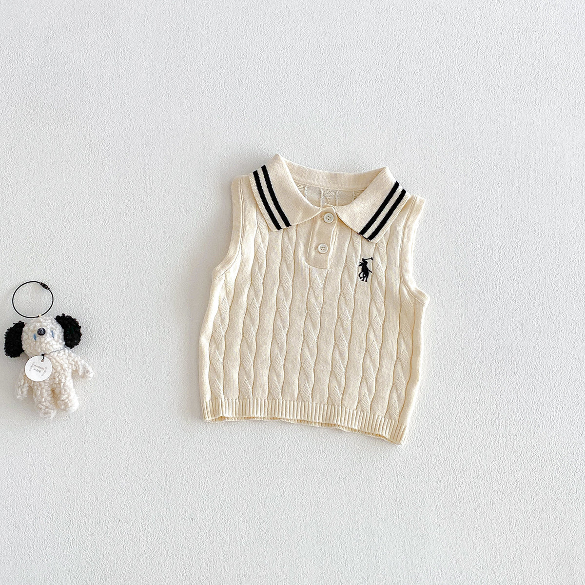 Summer New  Stylish Polo Neck Vest for Babies, Casual Versatile Lightweight Breathable Knitwear