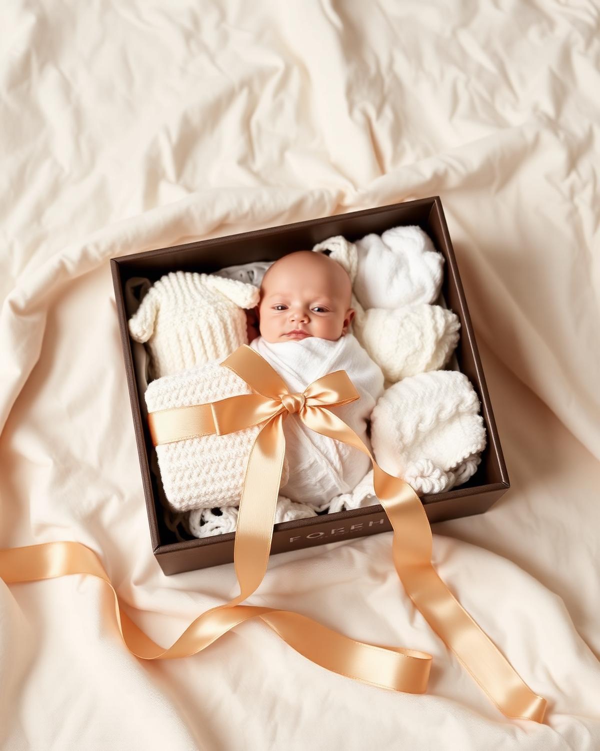 Coffret naissance signature Bébé Élégance avec ruban champagne